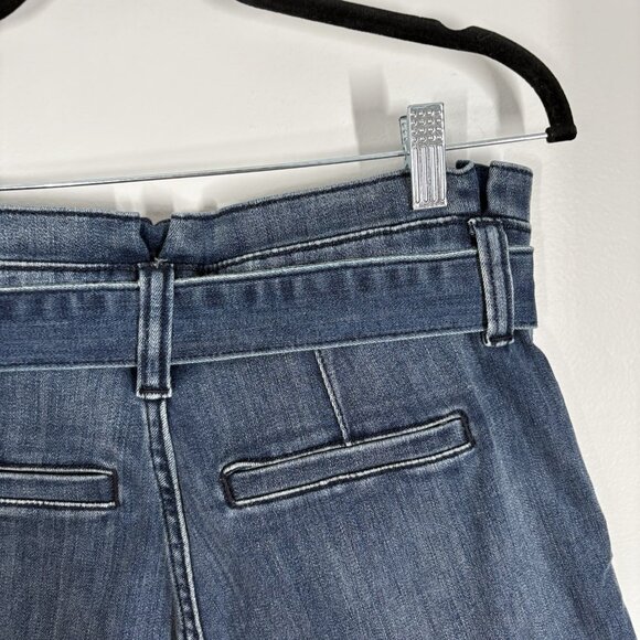 Express Women 6 Blue Denim Belted Cuffed Super High Rise Shortie Paperbag Shorts - Picture 7 of 10
